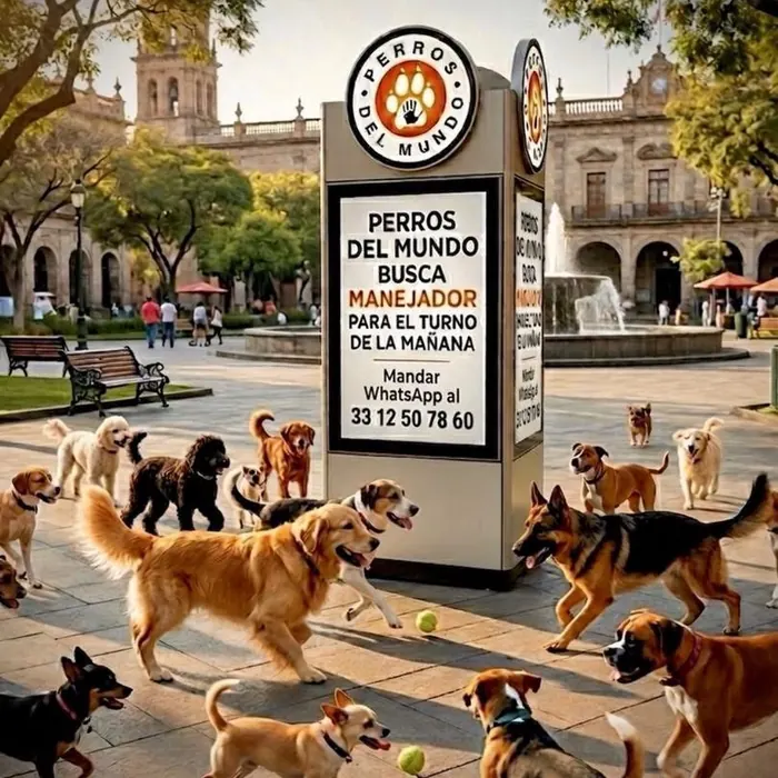 Perros jugando en plaza
